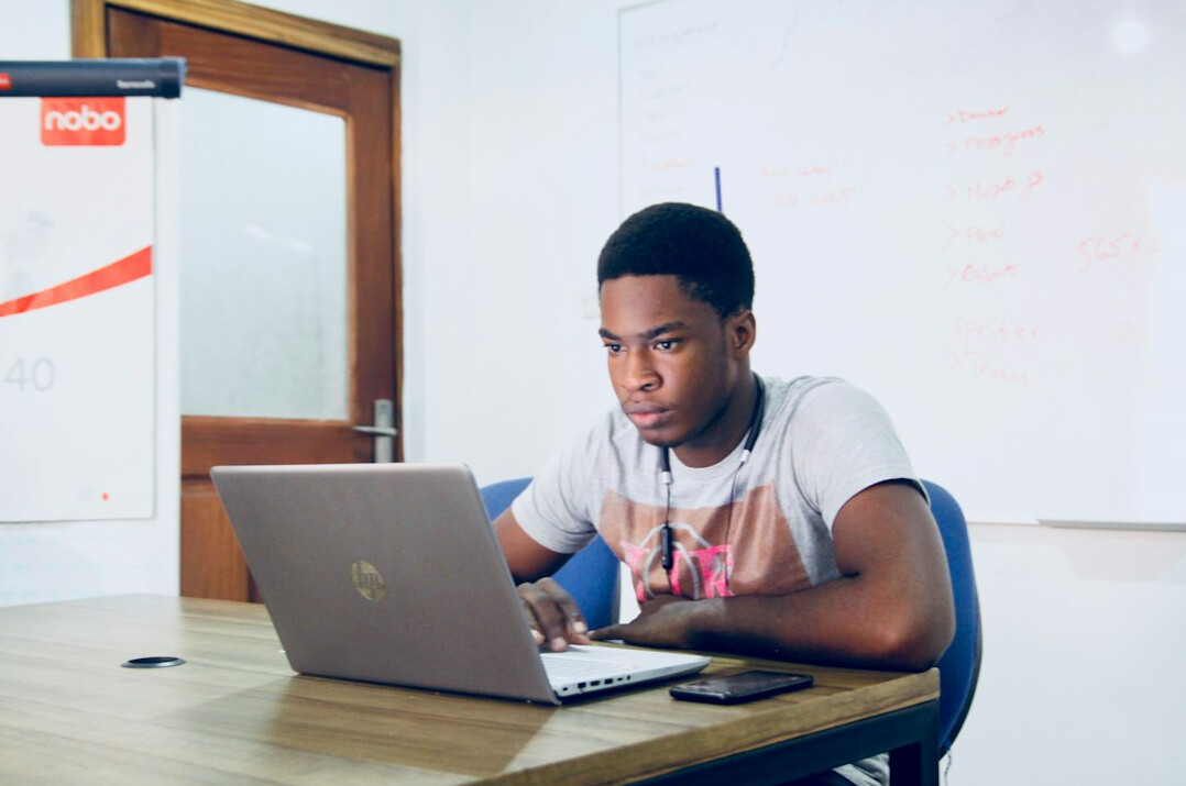 person studying online