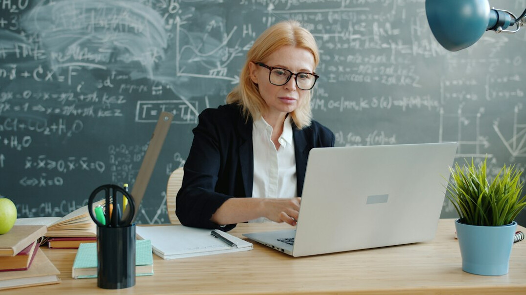 woman studying online