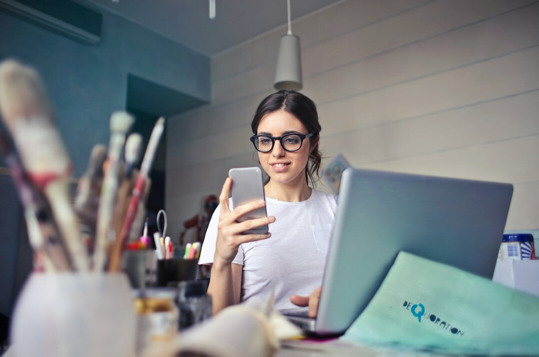 woman studying online